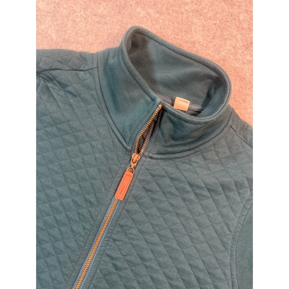 LL Bean Womens Quilted Full Zip Sweatshirt Jacket Teal Green Mock Neck Size M